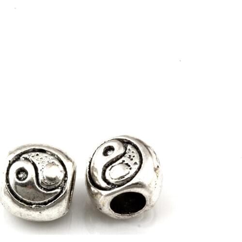 100Pcs Zinc Alloy Tai Chi Large Hole Spacer Beads For Jewelry Making Bracelet Necklace DIY Accessories 8.5X9.6X7.5mm D-83