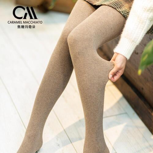 Caramella Autumn Winter Fashion Womens Tights Plus Cashmere High Quality Knitted Terry Tights Elastic Slim Warm Thick Tights