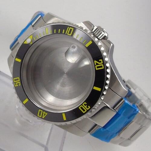 Fit NH35/NH36 High Quality 40mm Watch Case Sapphire Glass Magnifier + Watch Strap Rotating Ceramic Bezel