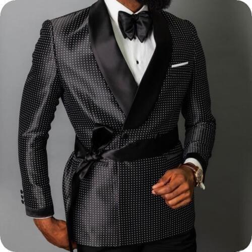 Custom Black Men Suits Groomsmen Wedding Tuxedo for Bridegroom Blazer Shawl Lapel 2Piece Terno Slim Fit Masculino Costume Homme