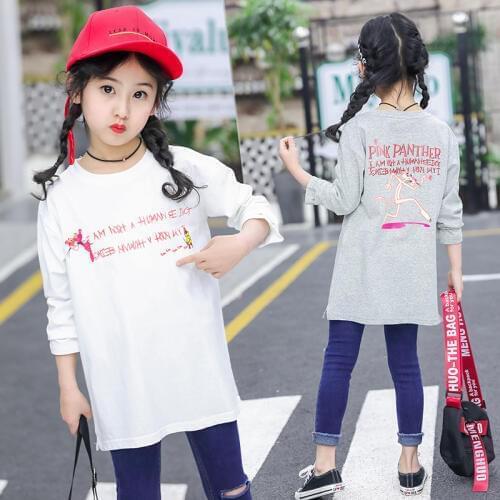Children T Shirts Baby Girls Clothing 2019 Spring Cartoon Outerwear Coats Kids Long Style Cotton Sweatshirt Tee Tops For 6 to 14