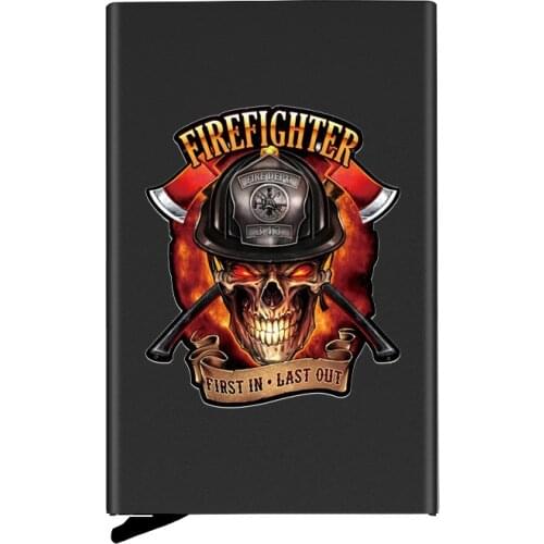Classic Metal Men Women Credit Card Holder High Quality Firefighter 343 Skull Printing Travel ID Cardholder Case Rfid Wallet