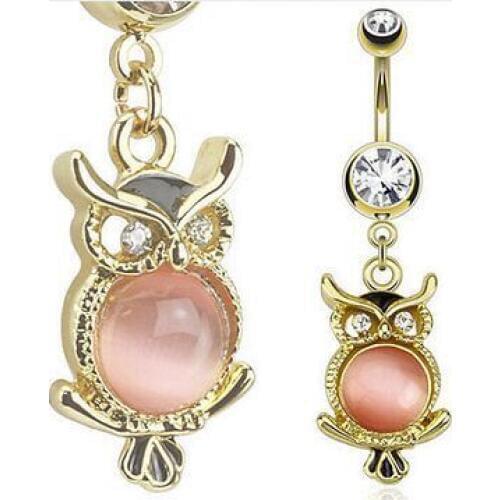 Hot Sale Owl Gold-color Style Belly Bar 316L Surgical Steel Navel Bell Button Ring for Women Girl 12pcs/lot Free Shipping