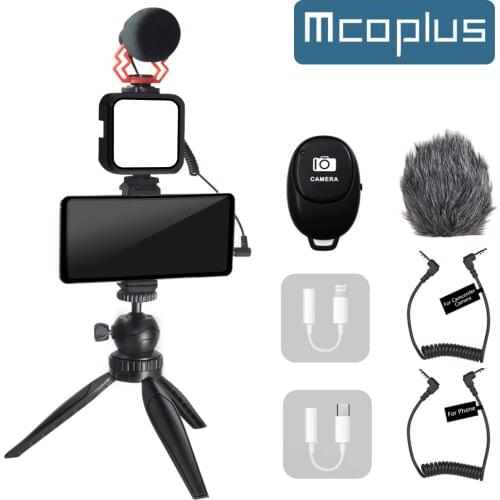 Mcoplus mini tripod with LED Video Light Photography / Professional microphone for Smartphone IPhone xiaomi Gopro 8 7 SLR camera