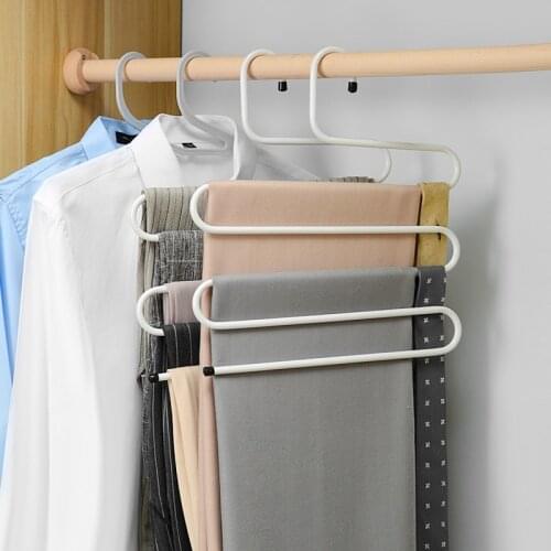 Multifunctional household S-shaped trouser rack tie storage stainless steel multi-layer trouser wardrobe storage space saving