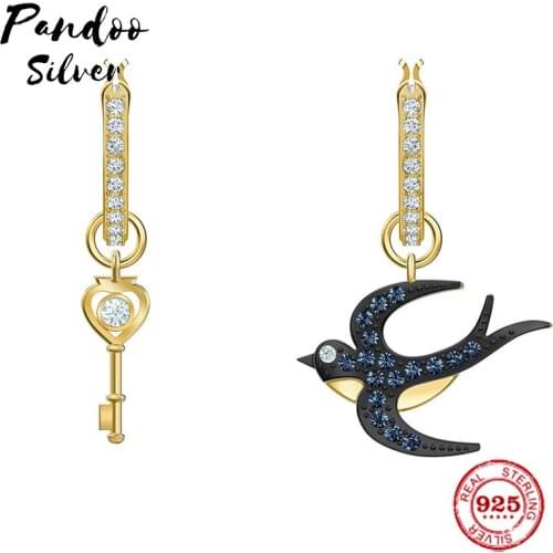 Fashion Charms 925 Sterling Silver Luxury Jewelry Gift For Female,Yellow Silver Exquisite Swallows, Lucky Keys Earrings