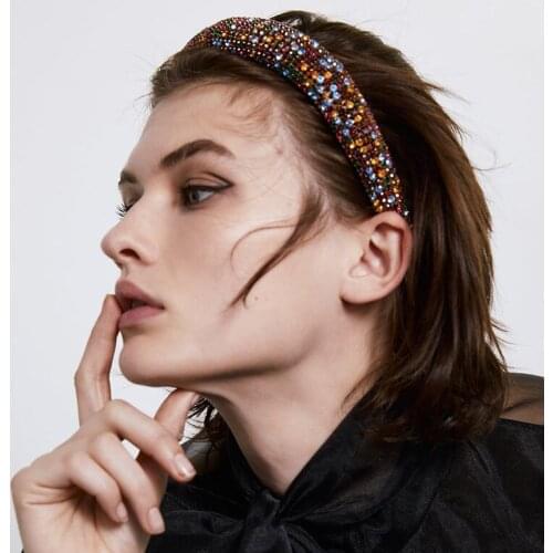 MOFLO Baroque Wide Velvet Crystal Hairband 2020 New Arrivals Wedding Hair Accessories Color Diamonds Sponge Headband