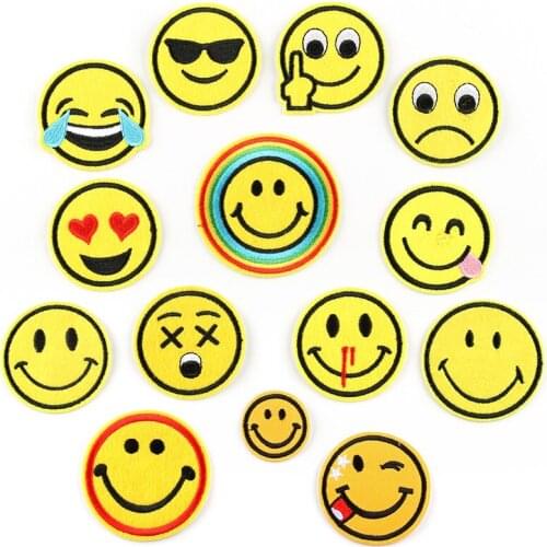 5pcs cartoon yellow cute expression smiling face clothing embroidery patch stickers ironing cloth stickers clothes smile badges