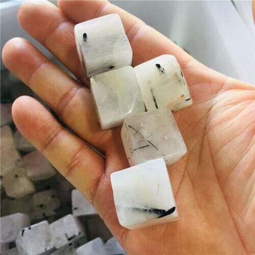 Natural black crystal granule square fish pot landscape decoration ore specimens