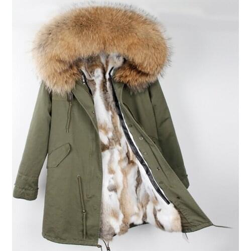 2021 New Winter Woman Coat Parkas Jacket Large Raccoon Fur Collar Hooded Detachable Rex Rabbit Fur Lining Brand Style Top Brand