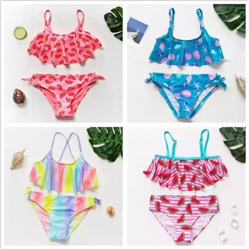 2021 new style 2~14Y girls swimsuit two-piece childrens bikini suit childrens swimsuit