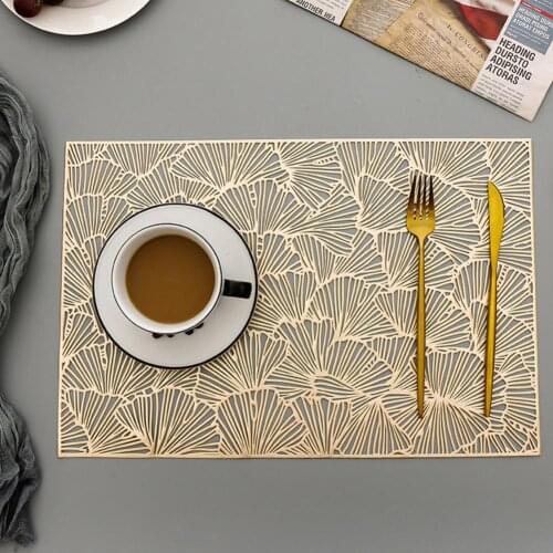 NEW Rectangular hollow ginkgo leaf placemat Dining Mat Hollowed-out Decorative Breathable Gold Color PVC Place Mat for Kitchen