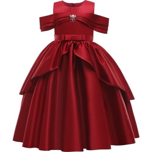 Baby Girls Dress One-Shoulder Satin Party Dress Host Performance Skirt Flower Butterfly Festival Lotus Leaf Skirt Princess Dress