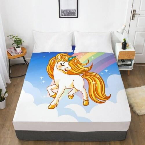 Rainbow Unicorn Cartoon Fitted Sheets Mattress Cover With Elastic Band 3D Bed Sheet For Children Kids Baby Girls Boys 150x200