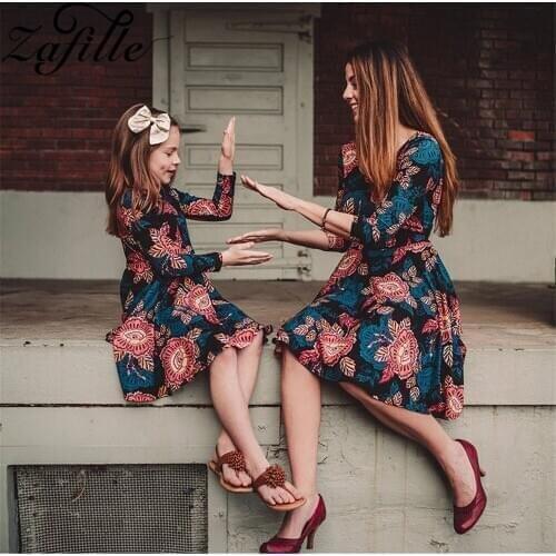 ZAFILLE Family Matching Clothes Three Quarter Spring Floral Mini Me Mother Daughter Dresses Mommy and daughter matching clothes