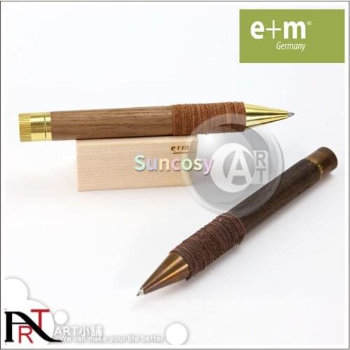 E+m Melange Black Oily Ink Ballpoint Pen, Pen Holders Are Made of Wood and Leather, Smooth and Will Not Penetrate The Paper