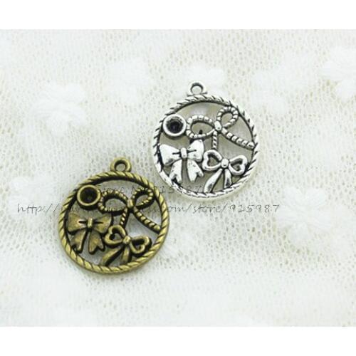 Sweet Bell Free shipping two color 19*22mm Metal Alloy round Bowknot Charm Jewelry Bow Charms (30 pieces/lot) D0902