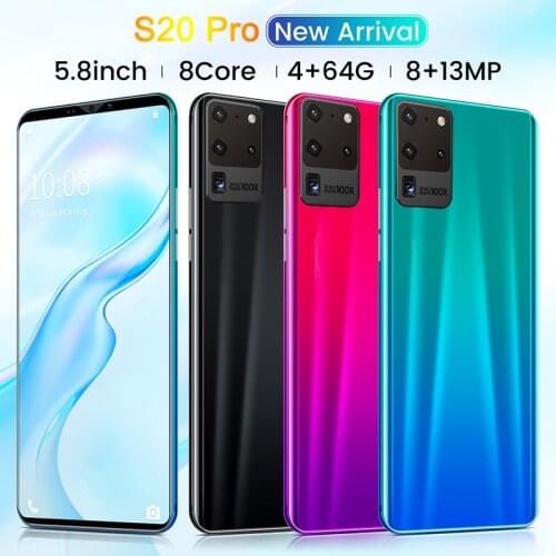 S20 Pro Smartphone 5.8 Inch Screen Smartphone 512M+4G Android Smartphone 3D Glass Plated Ba Cover Bla