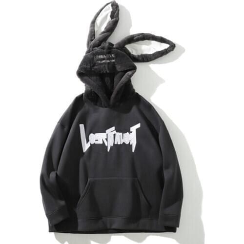 Hip Hop Plush Rabbit Ears Hoodies Men Women Oversized Alphabet Printed Streetwear Mens Sweatshirts Loose Couples Hooded Pullover