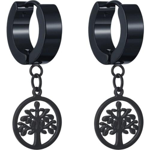 Punk Stainless/Titanium Steel Drop Earrings for Men and Women Round Geometric Life of tree Earrings Gift