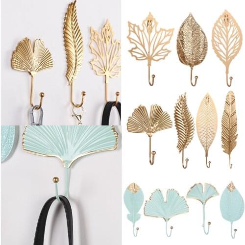 Gold/Green 1Pc Hanging Storage Rack Wrought Iron Hook Wall Hanger Creative Leaf Shape Nordic Style For Home Bathroom Decoration