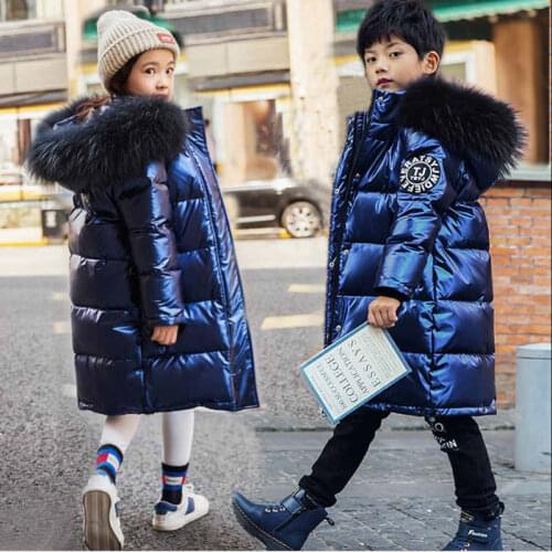 High Quality Girls Winter Warm Winter Warm Down Jackets For Boys Waterproof Clothes Natural Fur Hooded Coats For Kids parka