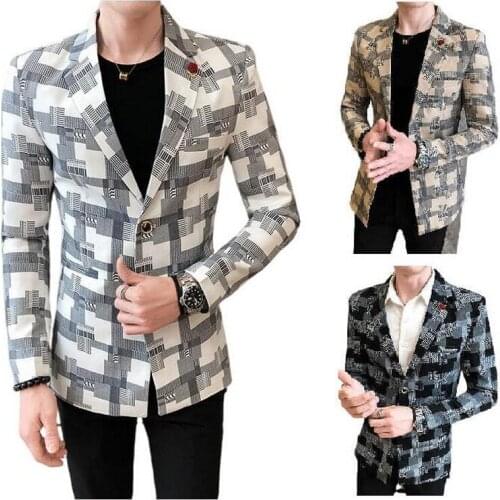 High Quality Plaid Suit Blazer Men Stylish Dress Prom Blazers For Men Casual Slim Club Stage Singer Suit One-Piece Suit