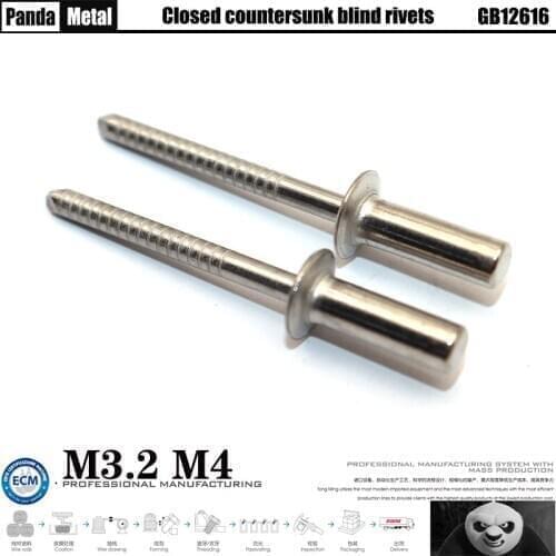 304 stainless steel closed hole countersunk head blind head rivet GB12616 all steel flat head pull rivet specification M3.2M4