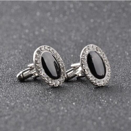 1 Pair High Quality Luxury Rhinestones Black Crystal Charm Casual Cufflinks Fashion Men Shirt Business Jewelry Cuff Links Button