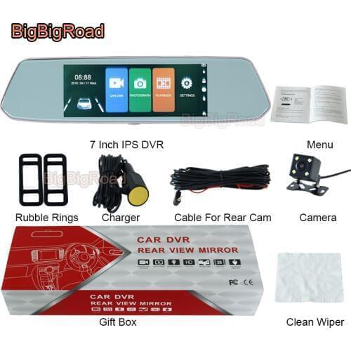 BigBigRoad For Peugeot 103 106 107 108 205 206 207 208 2008 301 306 307 Car DVR DashCam 7 Inch IPS Touch Screen Rear View Mirror