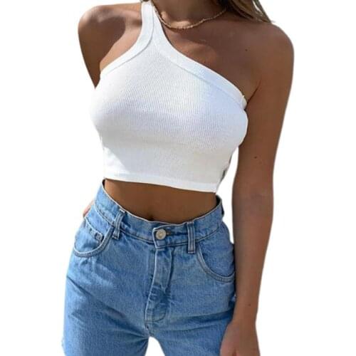 Womens Wrapped Vest Sleeveless Tops Ribbed Casual Party Tummy Control Sports Summer Slant Strap Clothes