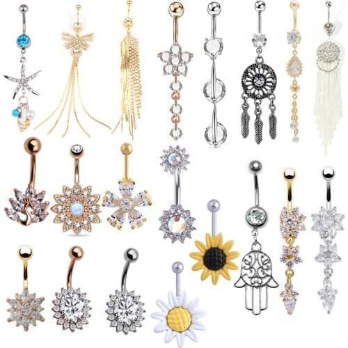 1pc Surgical Steel Fashion Flower CZ Navel Bar Belly Button Rings Piercing For Women Navel Body Jewelry 14g
