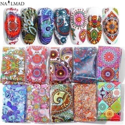 10pcs 4*20cm Paisley Colorful Nail Foils Nail Art Transfer Sticker Decal Mandala Slider Decals DIY Nail Tips Decorations