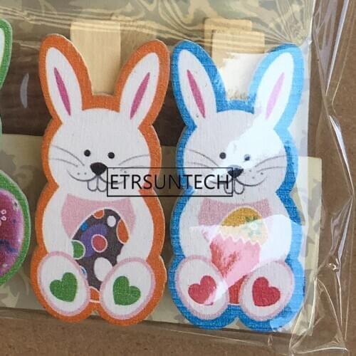 100sets Easter Wooden DIY Photo Clips Handmade Cartoon Bunny Rabbit Wood Photo Clip Birthday Easter Decor Supplies