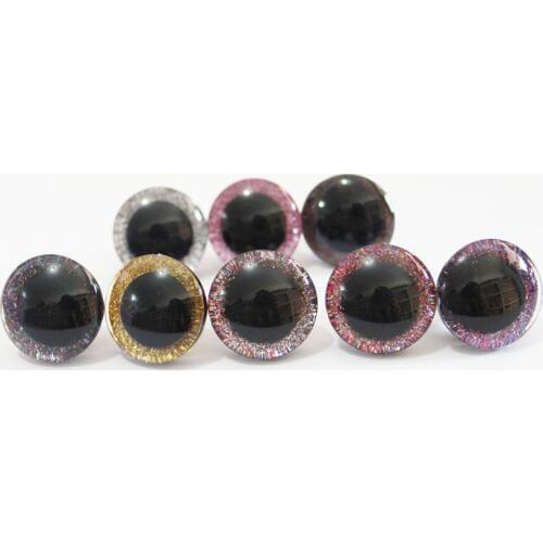 100pcs/lot--new design 16mm & 20mm & 24mm clear 3D safety toy eyes +glitter Nonwovens+ white hard washer--size & color option-N8