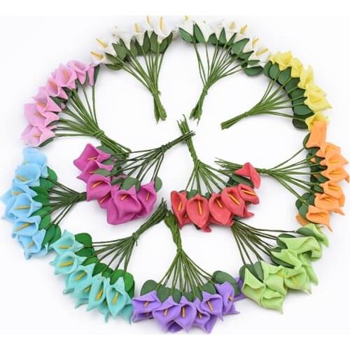 12pcs Mini Foam Calla Handmake Artificial Flower Bouquet Wedding Decoration DIY Wreath Gift Box Scrapbooking Craft Fake Flower