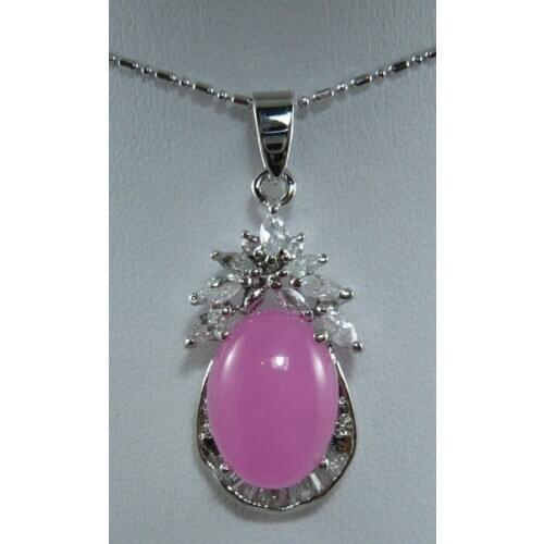 3 kinds! ladys nice pink jade inlay crystal pendant necklace