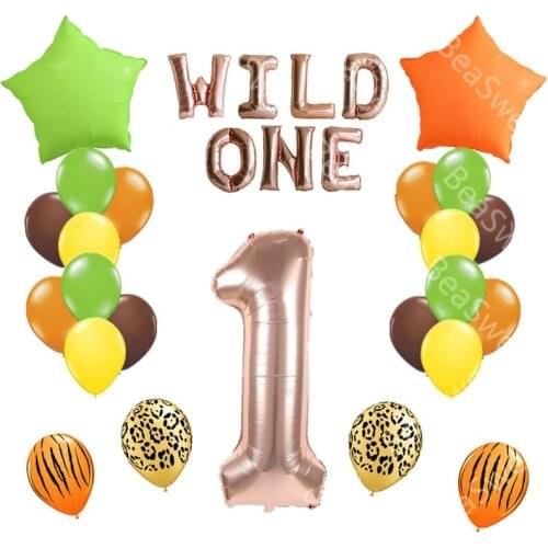 30pcs Wild One Foil Balloons Banner Rose Gold letter number Party Decor baby shower First Birthday Balls Animals theme supplies