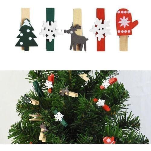 50pcs Christmas Wooden Clips New Year Party Decoration Photo Wall Clip DIY Elk Snowflake Christmas Ornaments Decorations