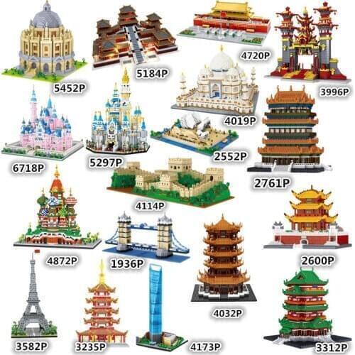 Diamond City Architecture Taj Mahal Pink Swan Castle Micro Building Blocks Great Wall Effiel Tower Cambridge Paris Louvre Toys