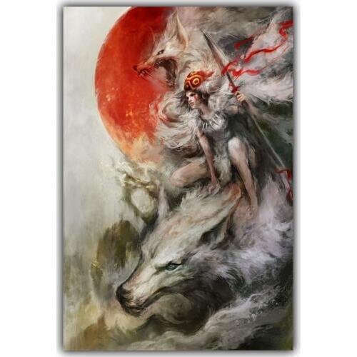 Anime Girl With Wolf Splash Ink Poster Modern Painting Bedroom Restaurant Home Canvas Painting Decorative Wall Art