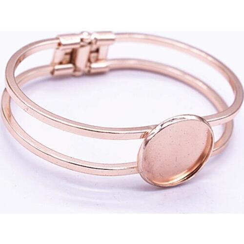 High Quality 20mm Light Gold Color Plated Bangle Base Bracelet Blank Findings Tray Bezel Setting Cabochon Cameo
