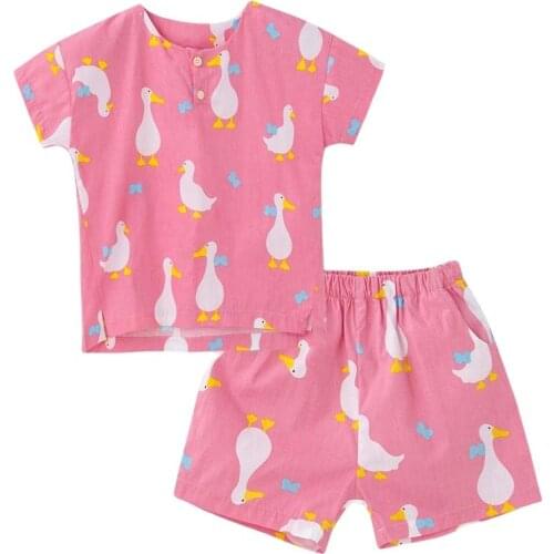 Cutyome Summer Kids Pajamas Set Short Sleeve Cartoon Duck 100% Cotton Baby Boys Girls Pijamas Child Sleeprobe Homewear Clothing