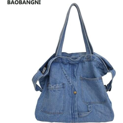 Denim Slouch Bag for Women Casual Jean Faric Boho Bag Lady Korean Style Fashion Handbag Female Soft Leisure Top-handle Bag