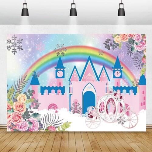 Princess Cartoon Castle Rainbow Carriage Backdrop For Photography Newborn Baby Shower Child Birthday Party Photo Background