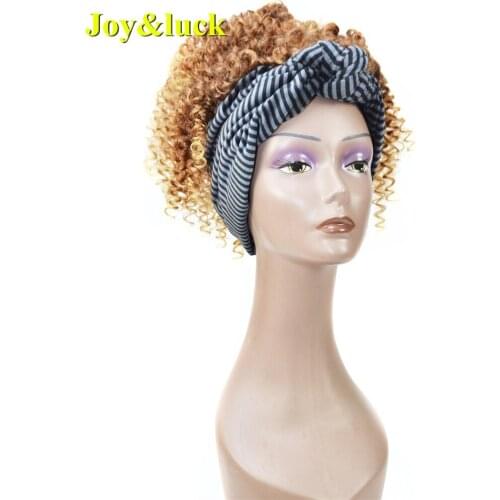 Joy&luck Short Afro Kinky Curly Headband Wig Brown Ombre Blonde Synthetic Wigs for African Women Wigs with Bang Hair Style
