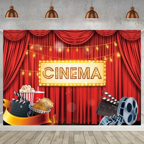 Cinema Movie Stage Red Curtain Photography Background Kids Birthday Customize Theme Party Backdrop Photocall Home Decor