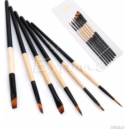 6 Pcs Watercolor Brush Aquarelle Paint Plastic Handle Pull Hook Line Pen Nail Artists Set Short Miniature Detail Soft Acrylic Oi