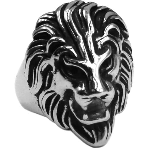 Classic Lion Head Ring Stainless Steel Jewelry Punk Animal Biker Men Ring For Gift SWR1003A