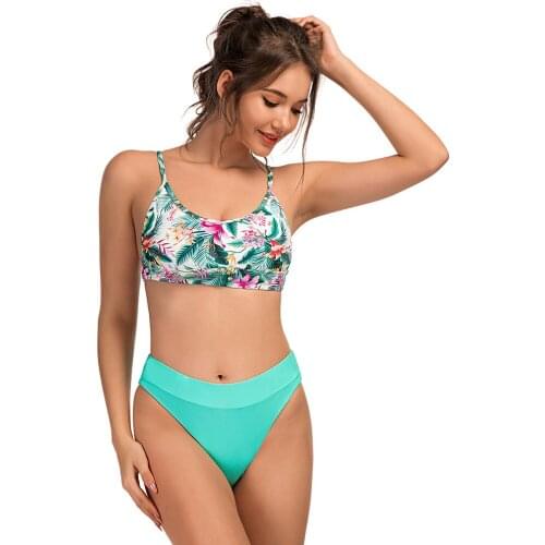 Bikini Sets 2021 Sexy Womens Mint Green Printed Bikini Split Swimwear Small Fresh Student Swimsuit SW240